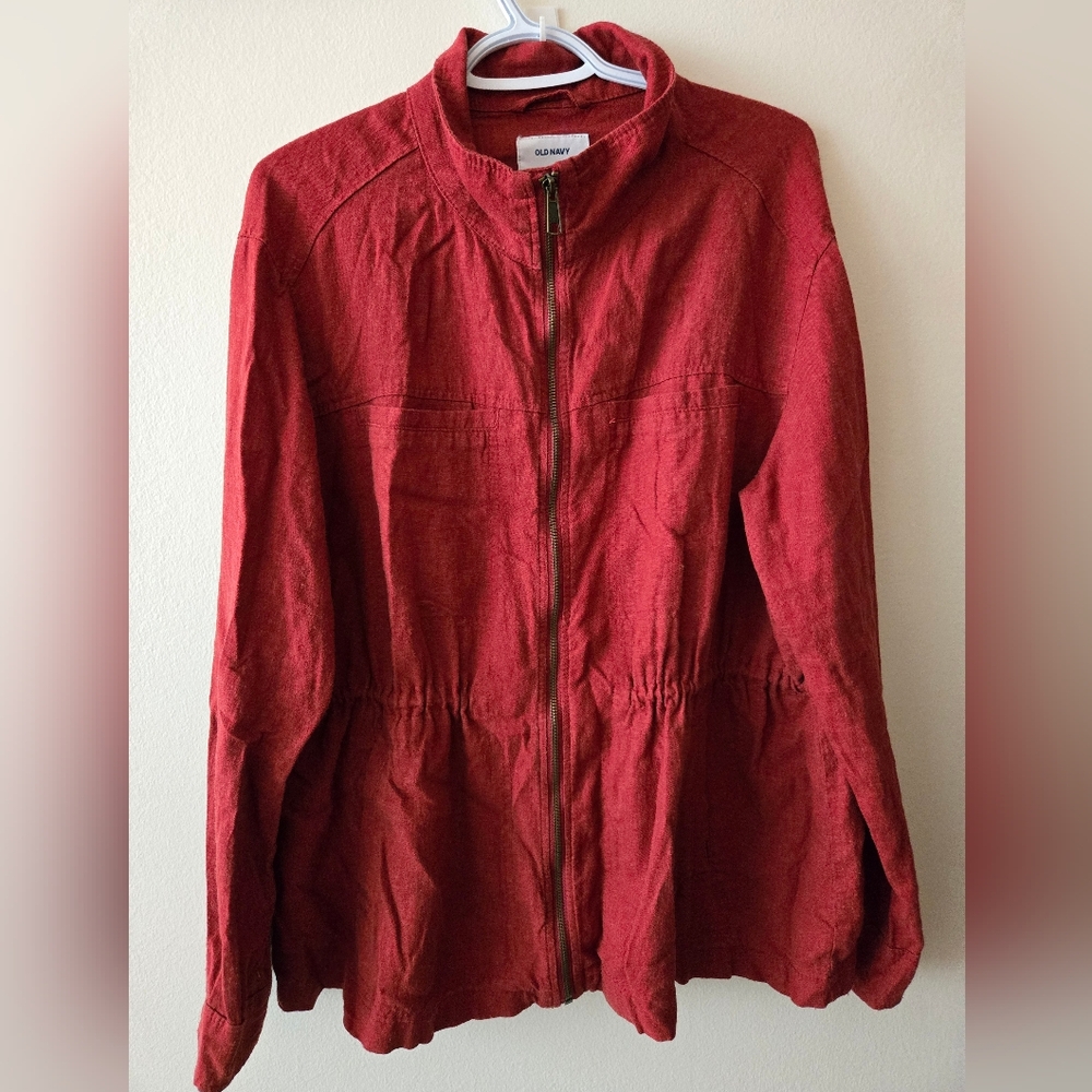 Old Navy XL Rusty Red Cotton & Linen Lightweight Utility Jacket